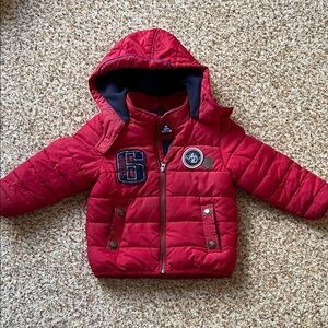 Toddler - Red Hooded Puffer Jacket with Patches 2-3T